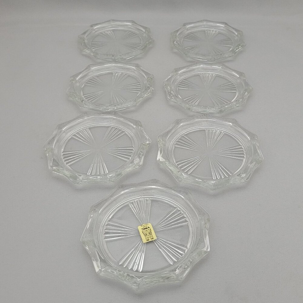 Vtg VMC Reims France Glass Stackable Coasters Barware Set of 7 Art Deco MCM 3.5"